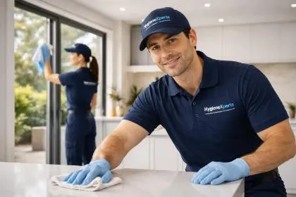 HygieneXperts cleaning team at work inside an Abbotsford NSW apartment