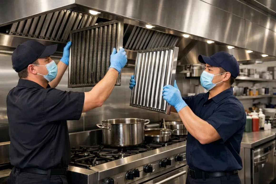 Kitchen rangehood filter exchange and canopy degreasing Sydney
